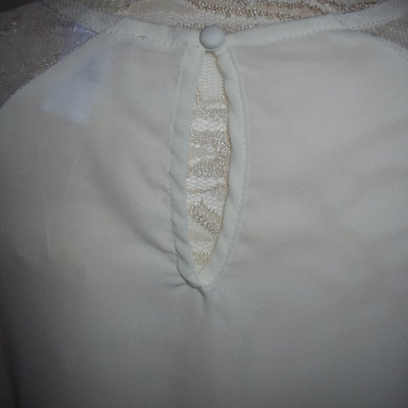 Blouse Floral Embroidery Cream Lace Trimmed Top - Picture 7 of 11